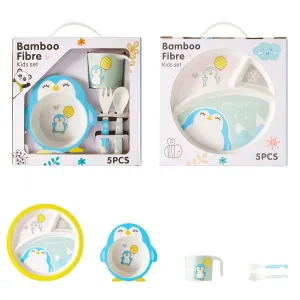 Bamboo Fiber Kids Tableware Set - 5-Piece Gift Box with Plate, Bowl, Cup, Spoon, and Fork #1316217