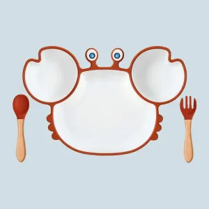 Children's Cartoon Crab Dinner Plate Complementary Food Suction Cup Type Anti-fall Tableware Set All-in-one Full Dinner Plate #1036751