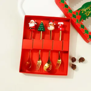 Christmas Cutlery Set of 4 with Spoon and Fork in Gift Box #1318059
