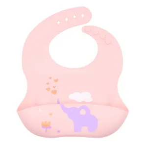 Food Grade Silicone Adjustable Baby Bibs with Food Catcher Pocket Easily Wipe Clean for 0-3 years old #226879