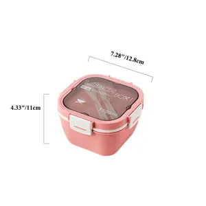 Leak Proof Salad Lunch Container 3 Compartment Bento-Style Tray, Sauce Container, Reusable Cutlery #1042020