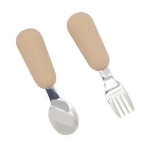 Stainless Steel Spoon Fork Set Silicone Handle Toddler Feeding Dinnerware Utensils Set #806628