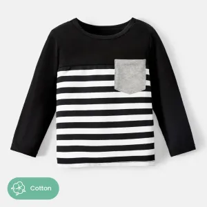 Toddler/Kid Boy Stripe Pocket Design Cotton Long-sleeve Tee #234345