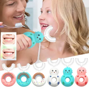 Kids Cartoon Donut Toothbrush with 360Â° U-Shaped Silicone Brush Head Manual Toothbrush Oral Cleaning Kids Training Teeth Cleaning #196664