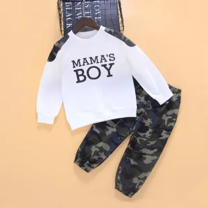 2-piece Baby / Toddler Boy Letter Long-sleeve Top and Camouflage Pants Set #828752