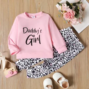 2-piece Baby / Toddler Girl Letter Solid Long-sleeve Top and Leopard Print Pants Set #187602