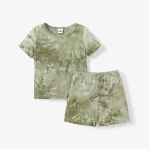 2-piece Toddler Boy 100% Cotton Tie Dyed Short-sleeve Tee and Elasticized Shorts Set #197387