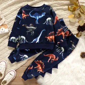 2-piece Toddler Boy Animal Dinosaur Print Pullover Sweatshirt and Pants Casual Set #195842