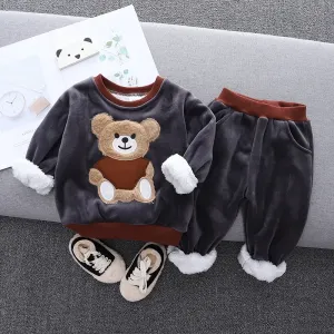 2-piece Toddler Boy Bear Embroidered Pullover and Elasticized Pants Set #192942