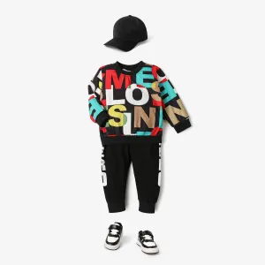 2-piece Toddler Boy Letter Print Pullover and Pants Set #193002