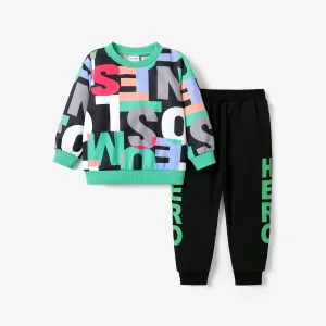 2-piece Toddler Boy Letter Print Pullover Sweatshirt and Pants Casual Set #194646
