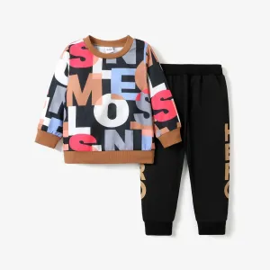 2-piece Toddler Boy Letter Print Pullover Sweatshirt and Pants Casual Set #194655