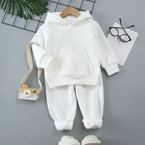 2-piece Toddler Boy Solid Color Hoodie Sweatshirt and Pants Casual Set #194657