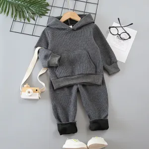 2-piece Toddler Boy Solid Color Hoodie Sweatshirt and Pants Casual Set #194662