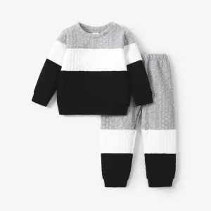 2-piece Toddler Girl/Boy Colorblock Cable Knit Sweatshirt and Pants Set