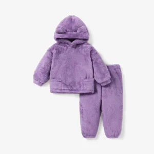 2-piece Toddler Girl/Boy Ear Design Fuzzy Hoodie Sweatshirt and Pants #1073545