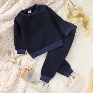 2-piece Toddler Girl/Boy Solid Long-sleeve Top and Elasticized Pants Casual Set #995857