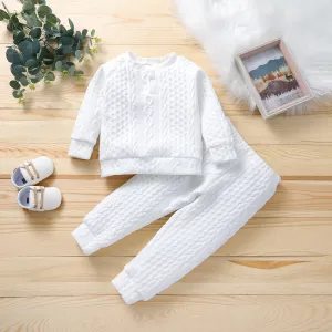 2-piece Toddler Girl/Boy Solid Ribbed Sweater and Elasticized Pants Casual Set #191794