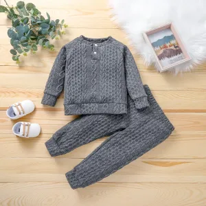 2-piece Toddler Girl/Boy Solid Ribbed Sweater and Elasticized Pants Casual Set #191802