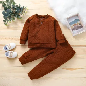 2-piece Toddler Girl/Boy Solid Ribbed Sweater and Elasticized Pants Casual Set #191803