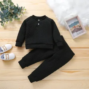 2-piece Toddler Girl/Boy Solid Ribbed Sweater and Elasticized Pants Casual Set #191808