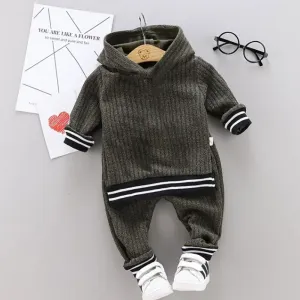 2-piece Toddler Girl/Boy Striped Knit Hoodie and Elasticized Pants Set #1025930