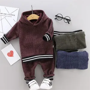 2-piece Toddler Girl/Boy Striped Knit Hoodie and Elasticized Pants Set #1025932