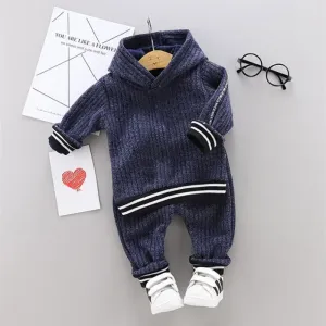 2-piece Toddler Girl/Boy Striped Knit Hoodie and Elasticized Pants Set #1025937