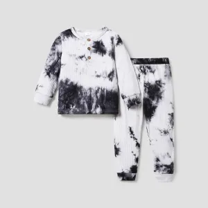2-piece Toddler Girl/Boy Tie Dye Long-sleeve Ribbed Henley Shirt and Elasticized Pants Set #192265