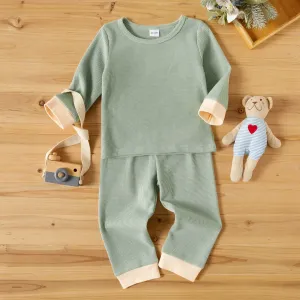 2-piece Toddler Girl/Boy Waffle Knit Long-sleeve Top and Elasticized Pants Casual Set #1258126