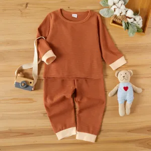 2-piece Toddler Girl/Boy Waffle Knit Long-sleeve Top and Elasticized Pants Casual Set #192379