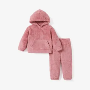 2-piece Toddler Girl Fuzzy Hoodie Sweatshirt and Pants Set #194196