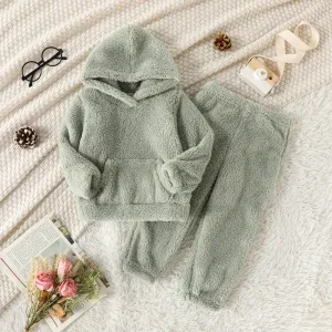 2-piece Toddler Girl Fuzzy Hoodie Sweatshirt and Pants Set #202727