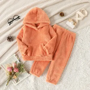 2-piece Toddler Girl Fuzzy Hoodie Sweatshirt and Pants Set #202732