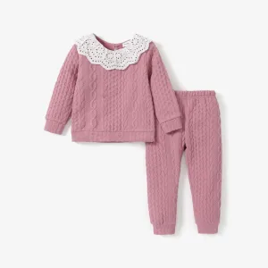 2-piece Toddler Girl Schiffy Flounce Cable Knit Sweater and Pants Set #984217
