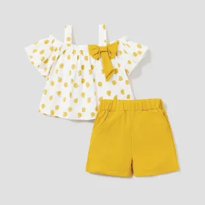 2-piece Toddler Girls Fruit Print Bow Top and Shorts Set #188253
