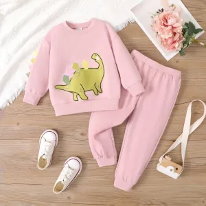2pc Toddler Girl Dinosaur Pattern Pink Set #1056872