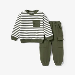 2pcs Todder Boy Cotton Stripe Set with Patch Pocket #1062225