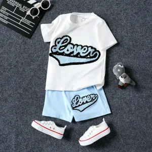 2pcs Toddler Boy Avant-garde Letter T-shirt and Shorts Set #1332322