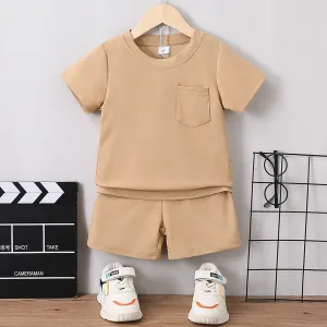 2pcs Toddler Boy Basic Solid Tee and Shorts Set #896391