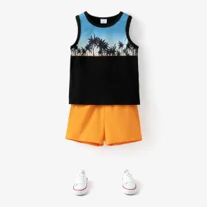 2pcs Toddler Boy Boho Floral Tree Print Tank Top and Shorts Set #721539