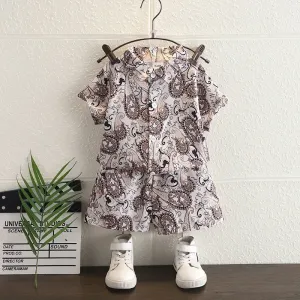2pcs Toddler Boy Boho Short-sleeve Shirt and Shorts Set #910222