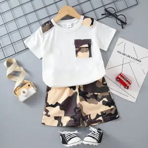 2pcs Toddler Boy Casual Camouflage Print Tee and Shorts Set #800618