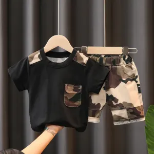 2pcs Toddler Boy Casual Camouflage Print Tee and Shorts Set #800623
