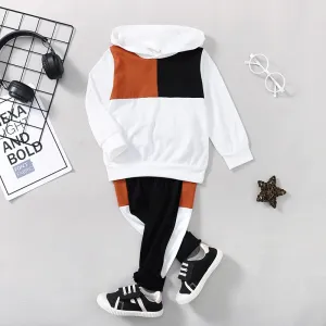 2pcs Toddler Boy Casual Colorblock Hoodie Sweatshirt and Pants Set #204901