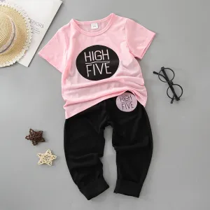2pcs Toddler Boy Casual Letter Print Tee and Pants Set #768411