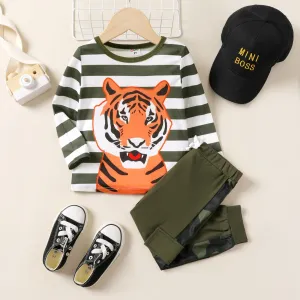 2pcs Toddler Boy Childlike Tiger Pattern Set #1066958