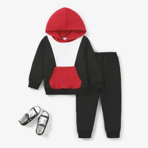 2pcs Toddler Boy Classic Fabric Stitching Hooded Set #1194237