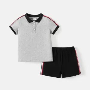 2pcs Toddler Boy Colorblock Cotton Short-sleeve Polo shirt and Shorts Set #753281