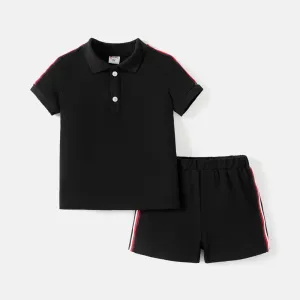2pcs Toddler Boy Colorblock Cotton Short-sleeve Polo shirt and Shorts Set #753286